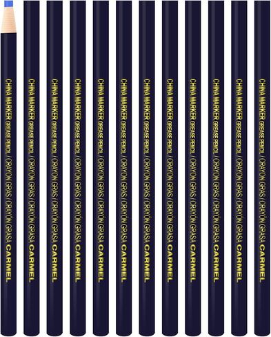 قلم تحديد Carmel China، صندوق مكون من 12 قطعة (أبيض)، قلم شحم بخيط سحب، قلم شمع مغلف بالورق لوضع علامات على الأسطح الملساء بما في ذلك البلاستيك والمعادن والسيراميك والحجر المصقول in Kuwait