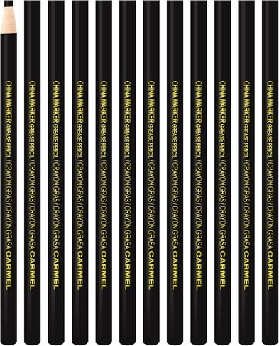 قلم تحديد Carmel China، صندوق مكون من 12 قطعة (أبيض)، قلم شحم بخيط سحب، قلم شمع مغلف بالورق لوضع علامات على الأسطح الملساء بما في ذلك البلاستيك والمعادن والسيراميك والحجر المصقول in Kuwait