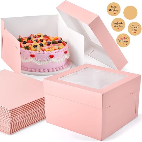 12Pcs 6x6x6 Inches Small Cake Boxes, Pink Square Bakery Boxes with Window, Mini Cake Containers for Pastries, Cookies, Chocolates, Cupcakes, Birthday Party, Valentine's Day Cajas Pasteles in Saudi Arabia