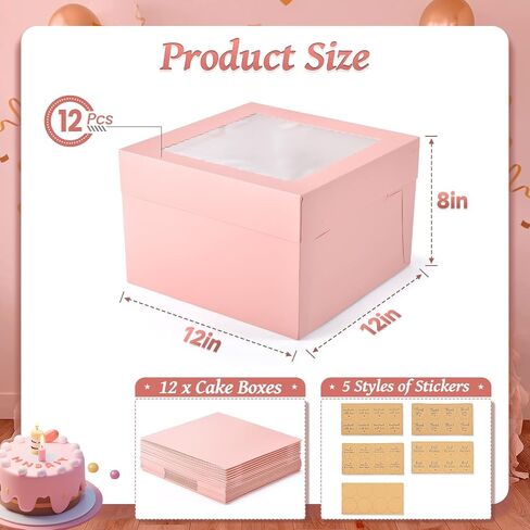 12Pcs 6x6x6 Inches Small Cake Boxes, Pink Square Bakery Boxes with Window, Mini Cake Containers for Pastries, Cookies, Chocolates, Cupcakes, Birthday Party, Valentine's Day Cajas Pasteles in Saudi Arabia