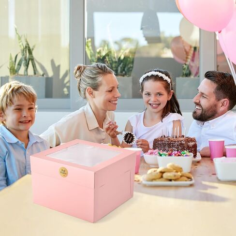 12Pcs 6x6x6 Inches Small Cake Boxes, Pink Square Bakery Boxes with Window, Mini Cake Containers for Pastries, Cookies, Chocolates, Cupcakes, Birthday Party, Valentine's Day Cajas Pasteles in Saudi Arabia