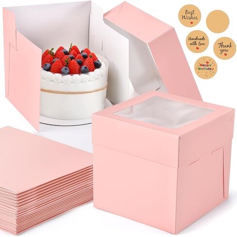 12Pcs 6x6x6 Inches Small Cake Boxes, Pink Square Bakery Boxes with Window, Mini Cake Containers for Pastries, Cookies, Chocolates, Cupcakes, Birthday Party, Valentine's Day Cajas Pasteles in Saudi Arabia