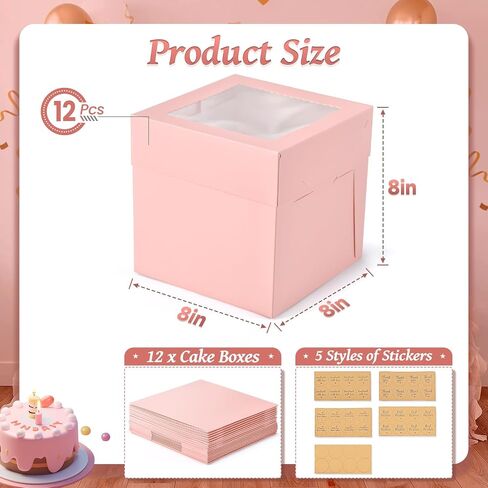 12Pcs 6x6x6 Inches Small Cake Boxes, Pink Square Bakery Boxes with Window, Mini Cake Containers for Pastries, Cookies, Chocolates, Cupcakes, Birthday Party, Valentine's Day Cajas Pasteles in Saudi Arabia