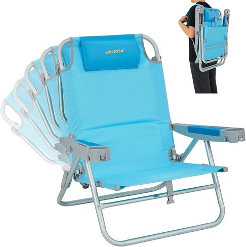 #WEJOY Portable Folding Beach Chair Camping Chair High Back Camp Chairs Foldable Chairs Outdoor Detachable Pillow Backpack Collapsible Lawn Chairs Mesh Back with Cup Holder, Support up to 265lbs in Kuwait