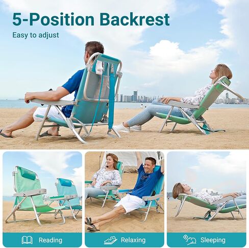 #WEJOY Portable Folding Beach Chair Camping Chair High Back Camp Chairs Foldable Chairs Outdoor Detachable Pillow Backpack Collapsible Lawn Chairs Mesh Back with Cup Holder, Support up to 265lbs in Kuwait