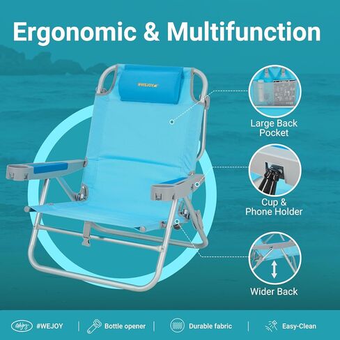 #WEJOY Portable Folding Beach Chair Camping Chair High Back Camp Chairs Foldable Chairs Outdoor Detachable Pillow Backpack Collapsible Lawn Chairs Mesh Back with Cup Holder, Support up to 265lbs in Kuwait