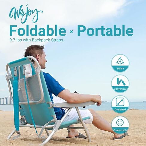 #WEJOY Portable Folding Beach Chair Camping Chair High Back Camp Chairs Foldable Chairs Outdoor Detachable Pillow Backpack Collapsible Lawn Chairs Mesh Back with Cup Holder, Support up to 265lbs in Kuwait