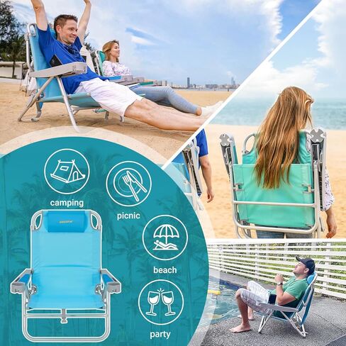 #WEJOY Portable Folding Beach Chair Camping Chair High Back Camp Chairs Foldable Chairs Outdoor Detachable Pillow Backpack Collapsible Lawn Chairs Mesh Back with Cup Holder, Support up to 265lbs in Kuwait