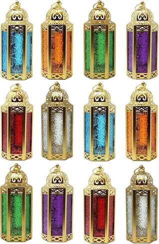 VELA LANTERNS 12pk Gold Moroccan Decor Candle Lantern, Decorative Candle Holder Lamp for Ramadan, Indoor Home Decor, Patio, Weddings, Table or Hanging, Assorted Colors, Medium in Saudi Arabia