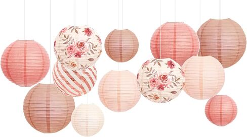 NICROLANDEE Wedding Party Decorations - 12PCS Rose Gold Vintage Floral Paper Lantern Hanging Decorations for Bridal Shower Anniversary Baby Shower Bachelorette Birthday, Valentines Day Party Decor in Saudi Arabia