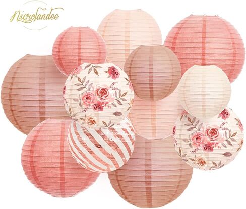 NICROLANDEE Wedding Party Decorations - 12PCS Rose Gold Vintage Floral Paper Lantern Hanging Decorations for Bridal Shower Anniversary Baby Shower Bachelorette Birthday, Valentines Day Party Decor in Saudi Arabia