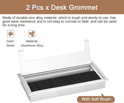 uxcell 2Pcs Cable Hole Cover 150mm x 70mm Aluminum Alloy Rectangle Desk Wire Cord Cable Grommets Hole Cover for Office PC Desk Cable Cord Organizer, Silver Tone in Saudi Arabia