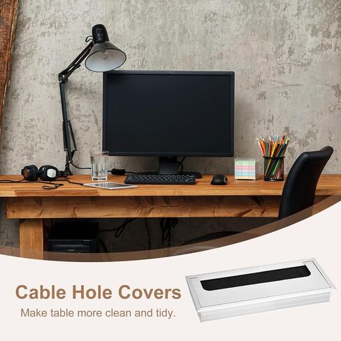 uxcell 2Pcs Cable Hole Cover 150mm x 70mm Aluminum Alloy Rectangle Desk Wire Cord Cable Grommets Hole Cover for Office PC Desk Cable Cord Organizer, Silver Tone in Saudi Arabia