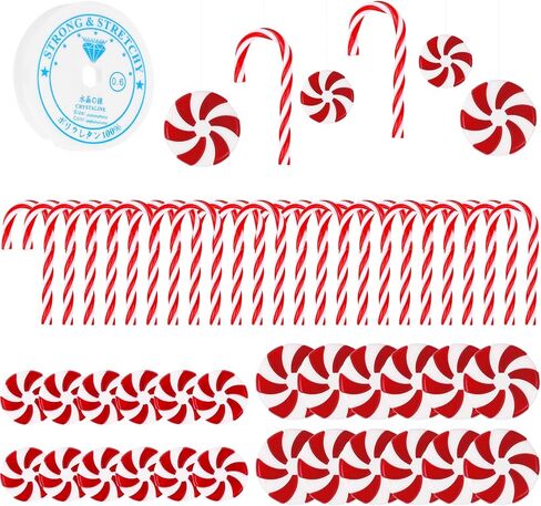 CCINEE 49 Pcs Christmas Candy Cane Hanging Ornaments Xmas Plastic Peppermint Candy Lollipop Tree Decorations with Ropes for Christmas Party Supplies Indoor Outdoor Decor(White and Red) in Saudi Arabia