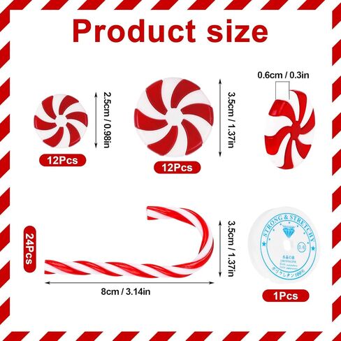 CCINEE 49 Pcs Christmas Candy Cane Hanging Ornaments Xmas Plastic Peppermint Candy Lollipop Tree Decorations with Ropes for Christmas Party Supplies Indoor Outdoor Decor(White and Red) in Saudi Arabia