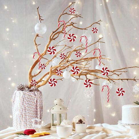 CCINEE 49 Pcs Christmas Candy Cane Hanging Ornaments Xmas Plastic Peppermint Candy Lollipop Tree Decorations with Ropes for Christmas Party Supplies Indoor Outdoor Decor(White and Red) in Saudi Arabia