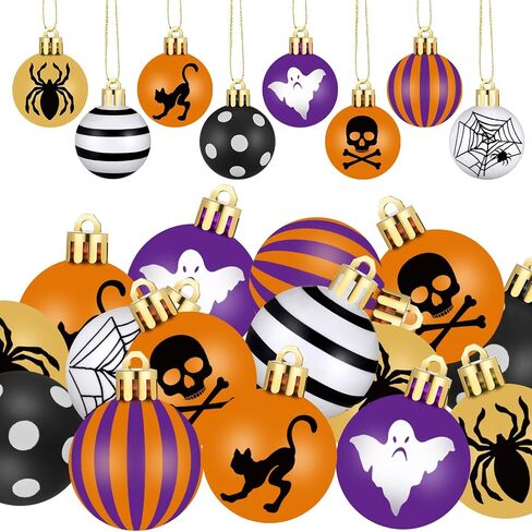 Libima 40 Pcs 1.18 Inch Halloween Tree Ornaments Plastic Hanging Ball Ornaments Bat Web Halloween Tree Decorations Small Halloween Tree Balls for Home Office Holiday Party Decorations (Skull) in Saudi Arabia