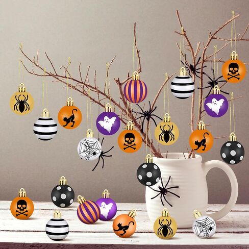Libima 40 Pcs 1.18 Inch Halloween Tree Ornaments Plastic Hanging Ball Ornaments Bat Web Halloween Tree Decorations Small Halloween Tree Balls for Home Office Holiday Party Decorations (Skull) in Saudi Arabia