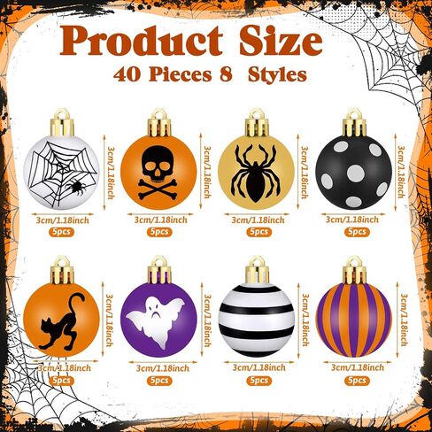 Libima 40 Pcs 1.18 Inch Halloween Tree Ornaments Plastic Hanging Ball Ornaments Bat Web Halloween Tree Decorations Small Halloween Tree Balls for Home Office Holiday Party Decorations (Skull) in Saudi Arabia