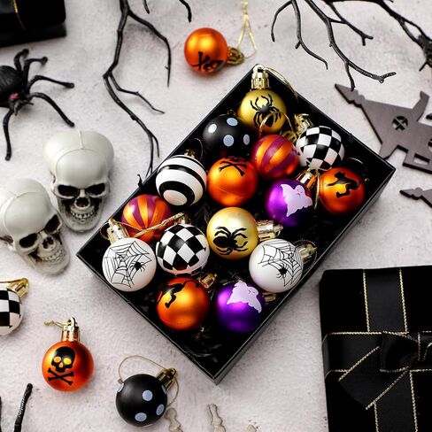 Libima 40 Pcs 1.18 Inch Halloween Tree Ornaments Plastic Hanging Ball Ornaments Bat Web Halloween Tree Decorations Small Halloween Tree Balls for Home Office Holiday Party Decorations (Skull) in Saudi Arabia
