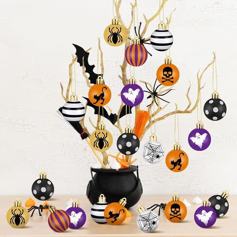 Libima 40 Pcs 1.18 Inch Halloween Tree Ornaments Plastic Hanging Ball Ornaments Bat Web Halloween Tree Decorations Small Halloween Tree Balls for Home Office Holiday Party Decorations (Skull) in Saudi Arabia