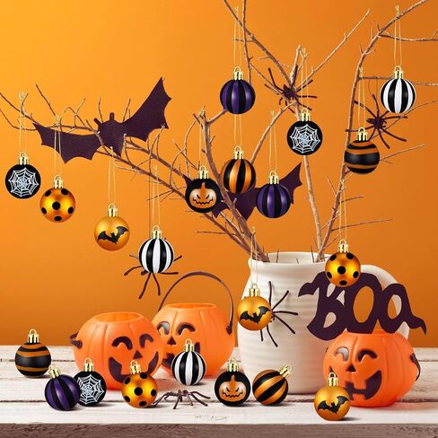 Libima 40 Pcs 1.18 Inch Halloween Tree Ornaments Plastic Hanging Ball Ornaments Bat Web Halloween Tree Decorations Small Halloween Tree Balls for Home Office Holiday Party Decorations (Skull) in Saudi Arabia