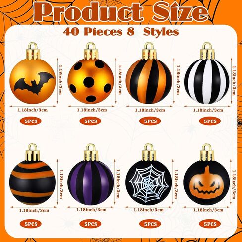Libima 40 Pcs 1.18 Inch Halloween Tree Ornaments Plastic Hanging Ball Ornaments Bat Web Halloween Tree Decorations Small Halloween Tree Balls for Home Office Holiday Party Decorations (Skull) in Saudi Arabia
