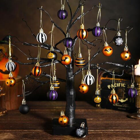 Libima 40 Pcs 1.18 Inch Halloween Tree Ornaments Plastic Hanging Ball Ornaments Bat Web Halloween Tree Decorations Small Halloween Tree Balls for Home Office Holiday Party Decorations (Skull) in Saudi Arabia
