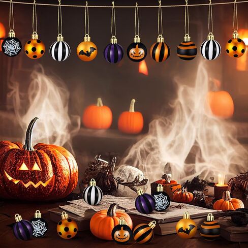 Libima 40 Pcs 1.18 Inch Halloween Tree Ornaments Plastic Hanging Ball Ornaments Bat Web Halloween Tree Decorations Small Halloween Tree Balls for Home Office Holiday Party Decorations (Skull) in Saudi Arabia