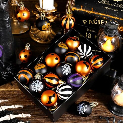 Libima 40 Pcs 1.18 Inch Halloween Tree Ornaments Plastic Hanging Ball Ornaments Bat Web Halloween Tree Decorations Small Halloween Tree Balls for Home Office Holiday Party Decorations (Skull) in Saudi Arabia