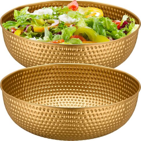2 Pcs 14" Gold Hammered Metal Bowl Round Gold Bowl Fruit Decorative Bowls for Serving Food Kitchen Counter Table in Saudi Arabia
