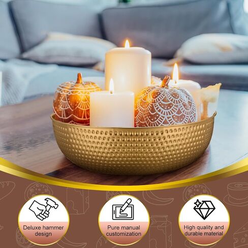 2 Pcs 14" Gold Hammered Metal Bowl Round Gold Bowl Fruit Decorative Bowls for Serving Food Kitchen Counter Table in Saudi Arabia