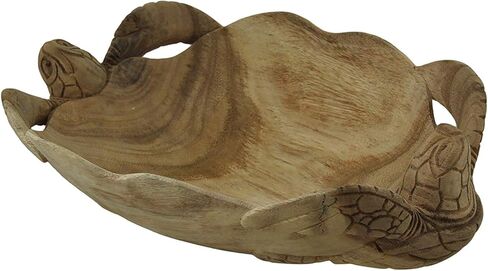 Zeckos منحوتة يدويًا بسلاحف بحرية مزدوجة مزخرفة بحافة سكالوب خشبية - ديكور خشبي آسر للمحيط يبلغ طوله 27.94 سم - احتضان السحر الساحلي in Kuwait
