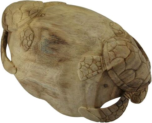 Zeckos منحوتة يدويًا بسلاحف بحرية مزدوجة مزخرفة بحافة سكالوب خشبية - ديكور خشبي آسر للمحيط يبلغ طوله 27.94 سم - احتضان السحر الساحلي in Kuwait