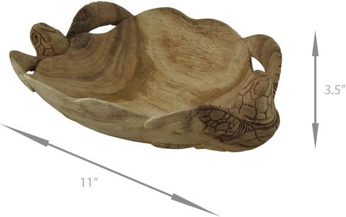 Zeckos منحوتة يدويًا بسلاحف بحرية مزدوجة مزخرفة بحافة سكالوب خشبية - ديكور خشبي آسر للمحيط يبلغ طوله 27.94 سم - احتضان السحر الساحلي in Kuwait