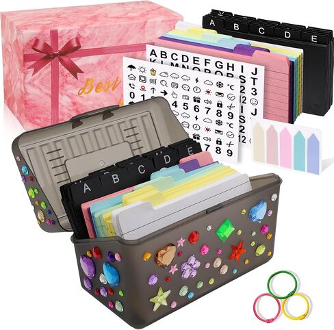 مجموعة حامل بطاقات الفهرس 3 × 5 - منظم بطاقات الفهرس، منظم بطاقات العمل، صندوق وصفات بطاقات الفهرسة مع مجموعة فواصل تتضمن ملصقات متنوعة، ملصقات، حلقات كبس، وفواصل بطاقات الفهرس (204 حزمة) in Kuwait