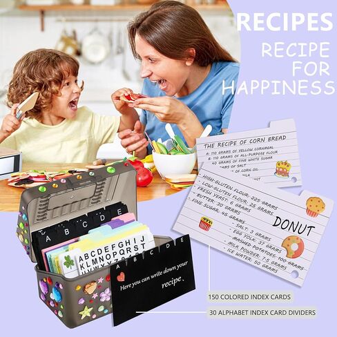 مجموعة حامل بطاقات الفهرس 3 × 5 - منظم بطاقات الفهرس، منظم بطاقات العمل، صندوق وصفات بطاقات الفهرسة مع مجموعة فواصل تتضمن ملصقات متنوعة، ملصقات، حلقات كبس، وفواصل بطاقات الفهرس (204 حزمة) in Kuwait