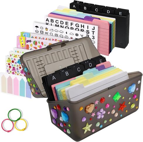 مجموعة حامل بطاقات الفهرس 3 × 5 - منظم بطاقات الفهرس، منظم بطاقات العمل، صندوق وصفات بطاقات الفهرسة مع مجموعة فواصل تتضمن ملصقات متنوعة، ملصقات، حلقات كبس، وفواصل بطاقات الفهرس (204 حزمة) in Kuwait