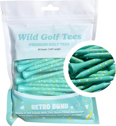 Retro Bomb Golf Tees - 50 Pack 3-1/4 Inch Long Extra-Thick Premium Bamboo Wood Golf Tees - Retro Style Golf Gifts for Men and Women - Premium Golf Accessories - Take Pride in Your Golf Game in Saudi Arabia