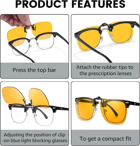 Clip On Blue Light Blocking Glasses for Eyes Strain/Light Sensitive/Better Sleep Flip-Up TS103 in Saudi Arabia