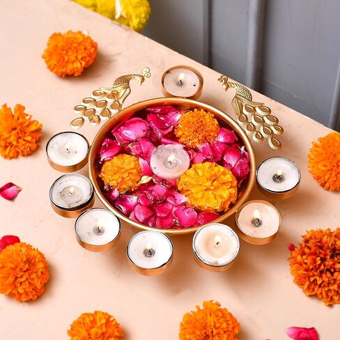 Urli Bowl Peacock Shape Flower Decorative Urli Bowl for Floating Flowers and Tea Light Candles Festival Decoration in Kuwait