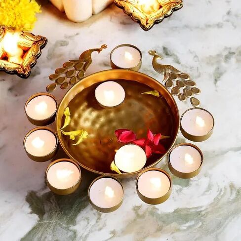 Urli Bowl Peacock Shape Flower Decorative Urli Bowl for Floating Flowers and Tea Light Candles Festival Decoration in Kuwait