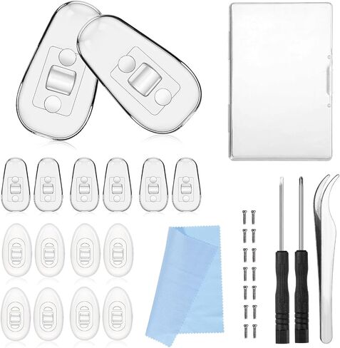 16 Pairs Eyeglasses Nose Pads Silicone Screw in Glasses Nose Pads Glasses Nose Grips Non Slip Push in Nose Pads for Glasses Replacement Repair Kit with Screwdriver Tweezers Cleaning Cloth Screws Case in Saudi Arabia