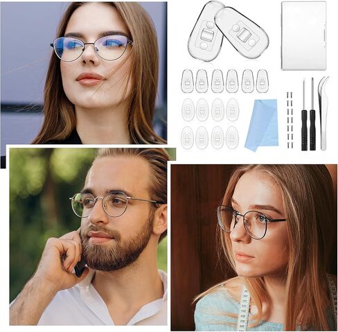 16 Pairs Eyeglasses Nose Pads Silicone Screw in Glasses Nose Pads Glasses Nose Grips Non Slip Push in Nose Pads for Glasses Replacement Repair Kit with Screwdriver Tweezers Cleaning Cloth Screws Case in Saudi Arabia