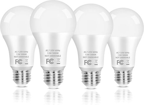 مصباح إضاءة LED من بارفونر A19، مصابيح LED مكافئة 100 وات، ضوء نهاري أبيض 13 وات 5000 كلفن، 1500 لومن، E26 قاعدة قياسية غير قابلة للتعتيم لمبة إضاءة LED بيضاء، CRI 85+، 4 عبوات in Kuwait
