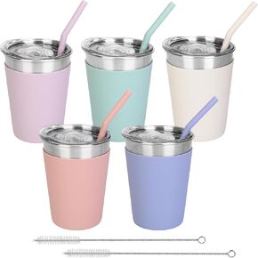 6 Pack Kids Cups with Straws and Lids Water Spill Proof Toddlers Mugs with Colorful Silicone Sleeves Stainless Steel Cups Tumblers for Cold & Hot Drinks for Children and Adults （12oz
