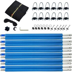16Ft Trampoline Net and Pole Replacement, 6 Universal Trampoline Enclosure Poles with Clamp, Screws and Bolts, Pole Caps, Fits 6 Straight 16 Feet Round Trampoline Frame, Installs Inside Frame