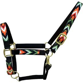CHALLENGER Nylon Full Horse Size Black Nylon Multicolor Patterned Neoprene Comfort Adjustable Halter 606192