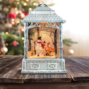 Snowman with Deer Lantern Snow Globe by The San Francisco Music Box Company