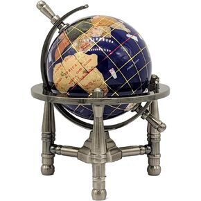 Unique Art 6-Inch by Blue Lapis Ocean Mini Table Top Gemstone World Globe with Silver Tripod